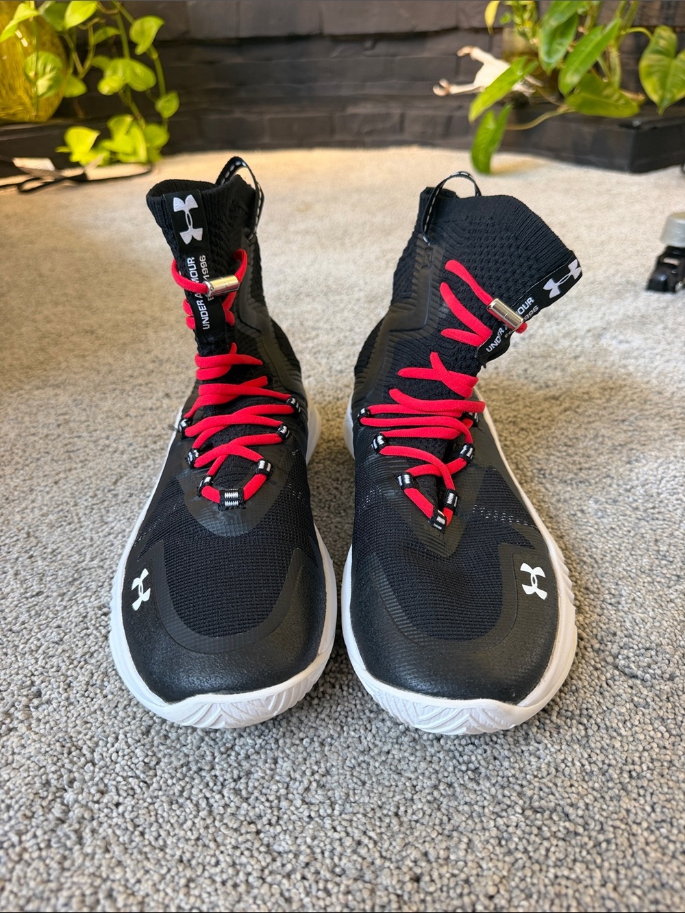 Under Armour Kids Black and Red High-Top Sneakers